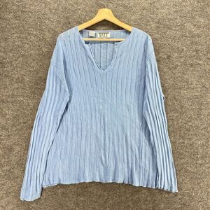 Male Sweater Pullover Women XL Blue Knit Cotton V-Neck Long Sleeve Casual Solid